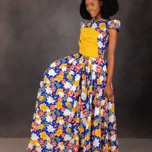 Floral yellow beautiful maxi flowy african traditional dress